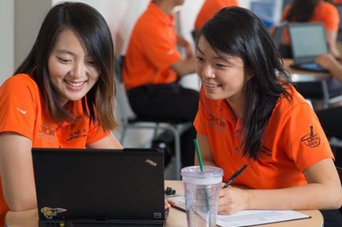 Two PharmD students with laptops