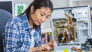 Woman working on computer. 